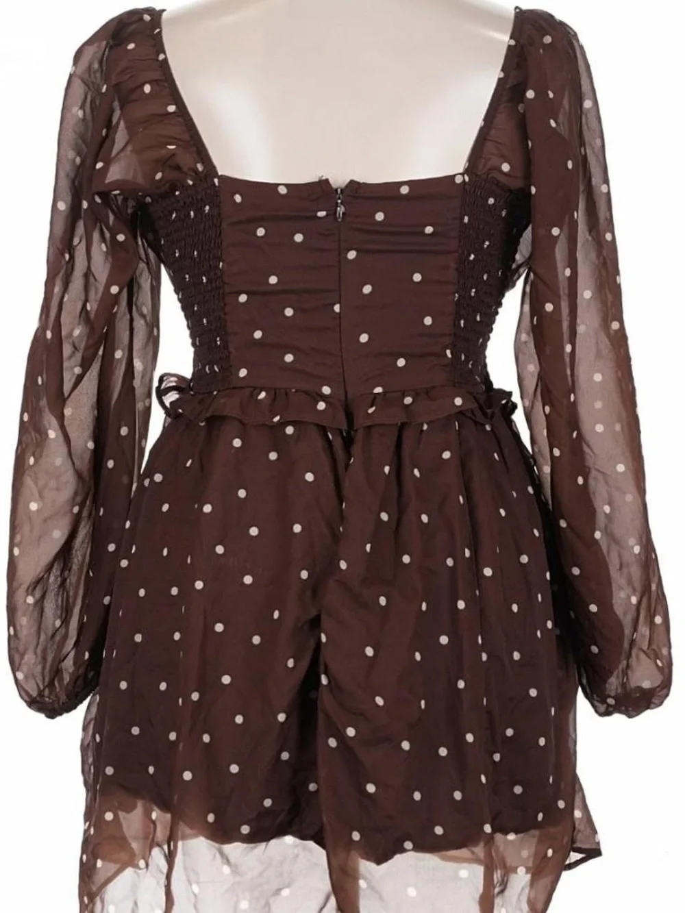 Abercrombie & Fitch Brown Polka Dot Puff Long Sleeve Mini Dress - Picture 3 of 3